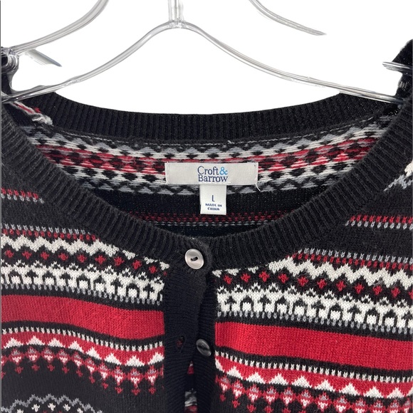 Croft and Barrow Button Up Print Sweater Cardigan Large - Picture 4 of 12